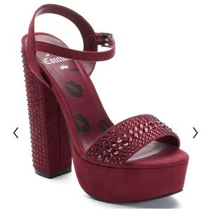 Juicy Couture Trice wine platform rhinestone sandal heel shoe